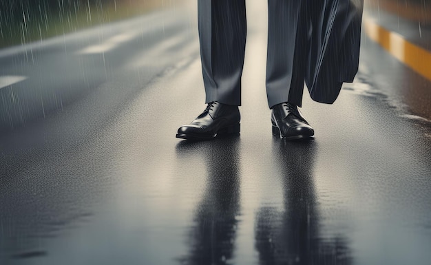 Photo man in a suit walks in the rain ai generatived