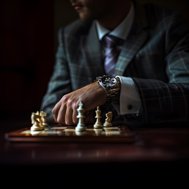 a man in a suit and a watch on a chess board