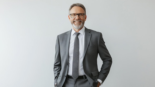 a man in a suit with a beard and glasses is posing for a photo