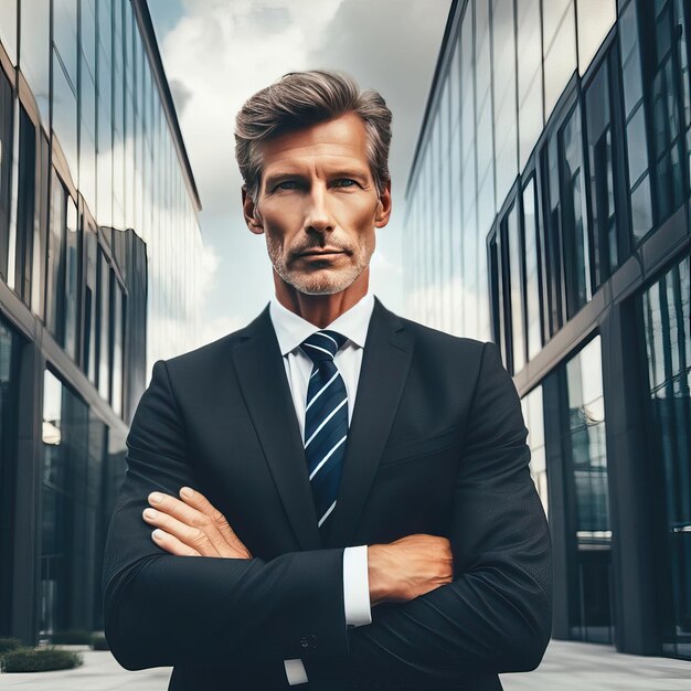 Photo a man in a suit with a blue and white shirt