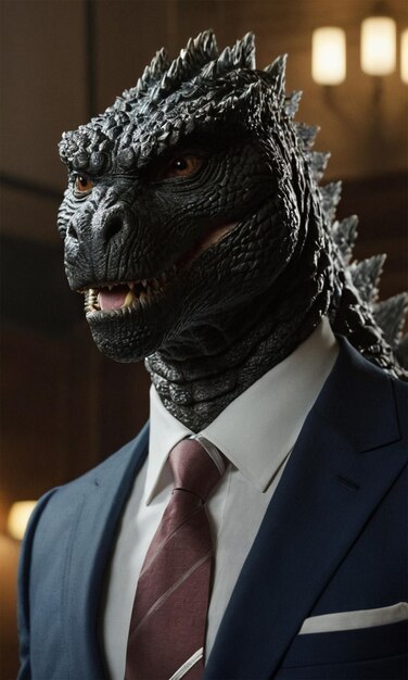 Photo a man in a suit with a dragon head and a suit on