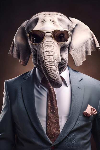 A man in a suit with an elephant head wearing a suit.