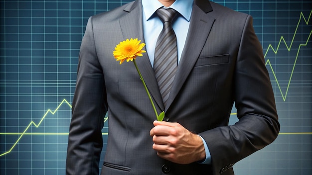 a man in a suit with a flower in his hand