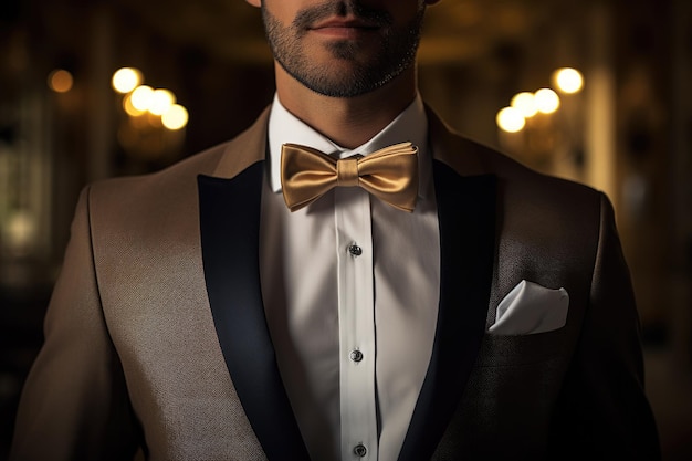 Man in suit with gold bow tie