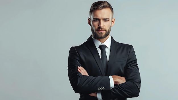 a man in a suit with his arms crossed