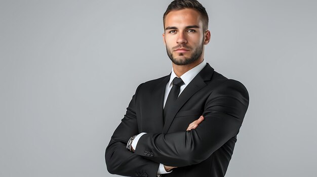 a man in a suit with his arms crossed