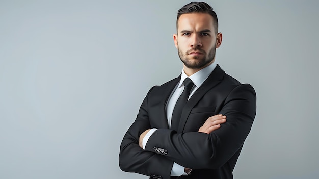 a man in a suit with his arms crossed