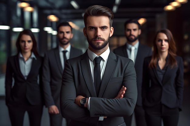 A man in a suit with his arms crossed