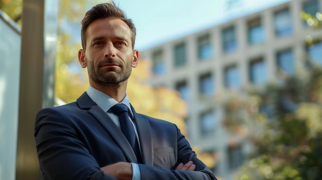 a man in a suit with his arms crossed