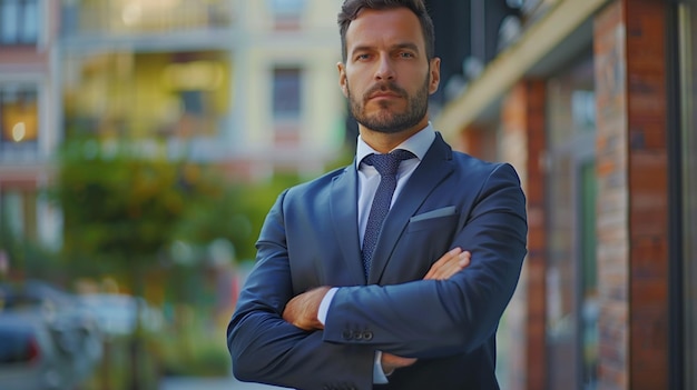 a man in a suit with his arms crossed