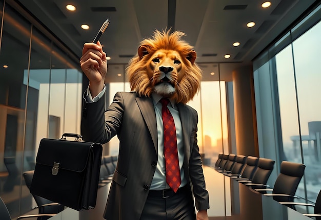 Photo man in suit with lion face and office attire