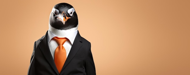 a man in a suit with a penguin on his head