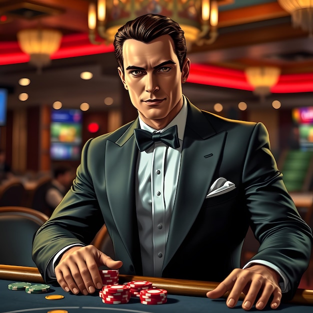 Photo a man in a suit with a poker table in front of him