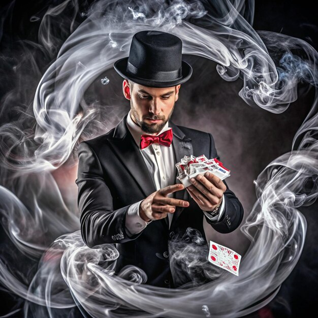 Photo a man in a suit with a red bow tie and a card that says quot card quot