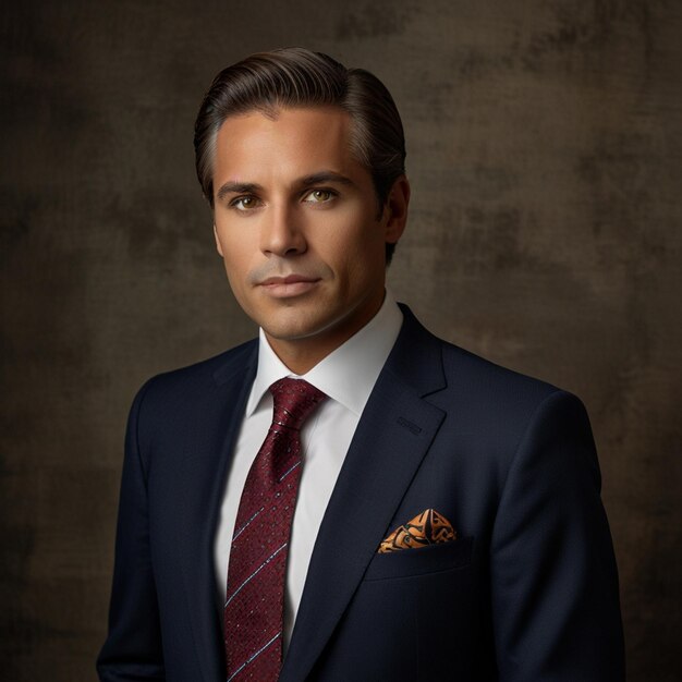 Photo a man in a suit with a red tie and a pocket square