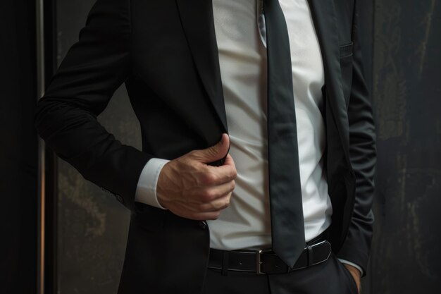 Photo a man in a suit with a tie that says quot he is wearing quot