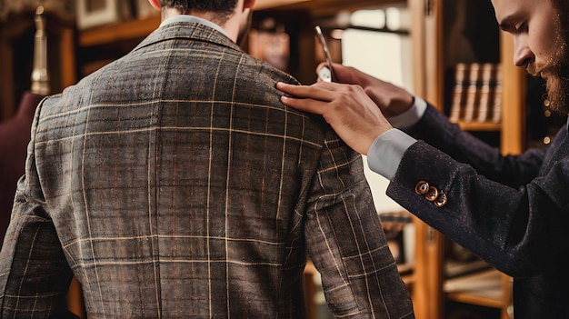 a man in a suit with a tie that says  the man is wearing a suit