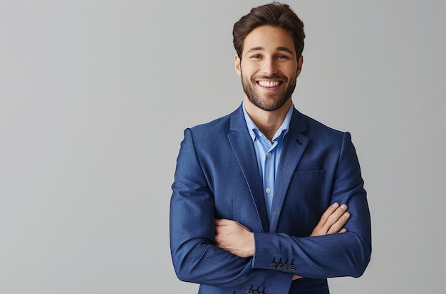 a man in a suit with the word  on it