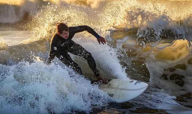 Photo a man surfing on a wave