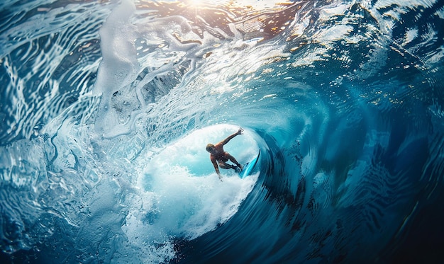 Photo a man surfing on a wave