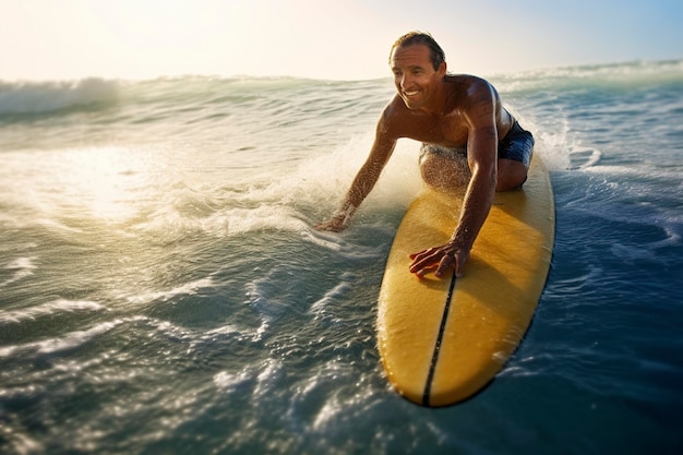 Man surfs a wave with passion in summer Ai generated