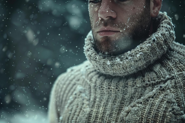 Photo man in sweater outdoors in winter