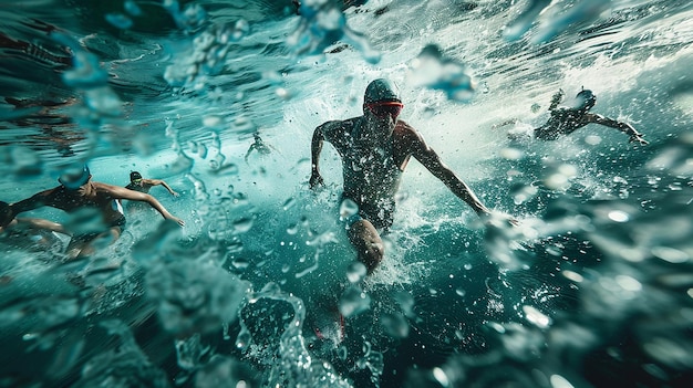 Photo a man swimming in the ocean with a fish in his hand