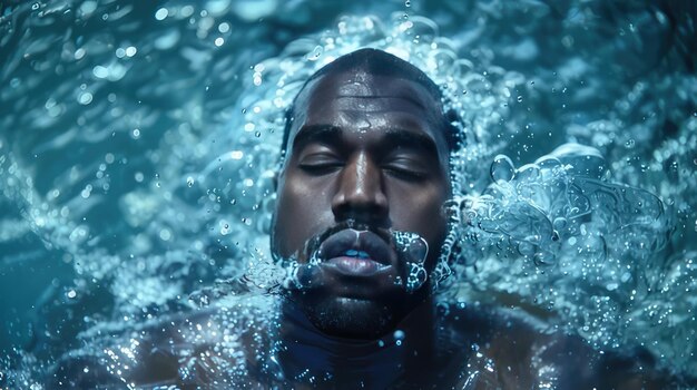 a man swims in the water with his eyes closed