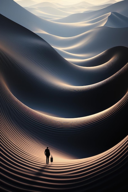 man takes an art photo of the dunes by faraz ibn in the style of monochrome abstraction