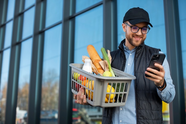 Man taking care of home delivering groceries