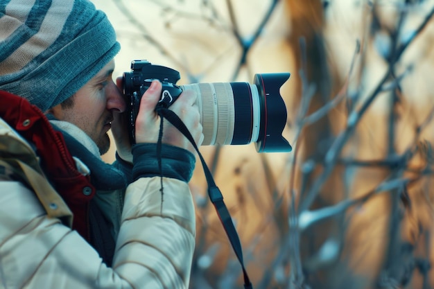 Photo man taking picture with camera