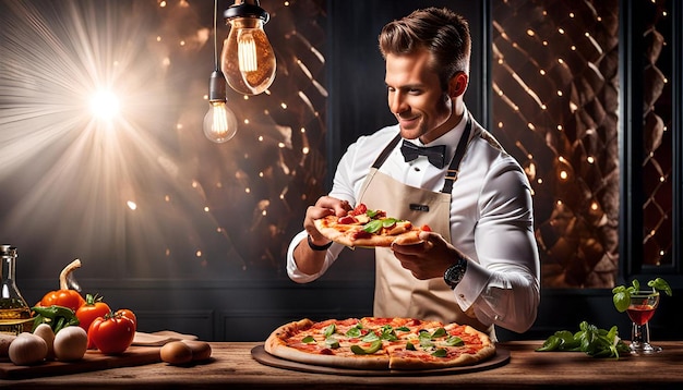 Man taking a slice of chicken