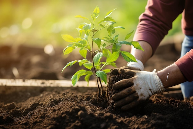 Man Tending to Trees in a Community Garden