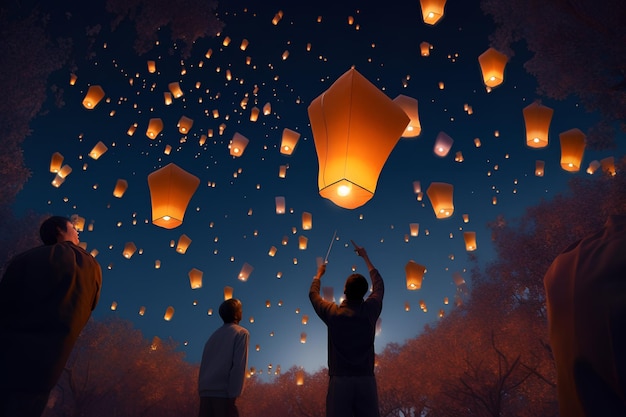 A man throws a lantern into the sky