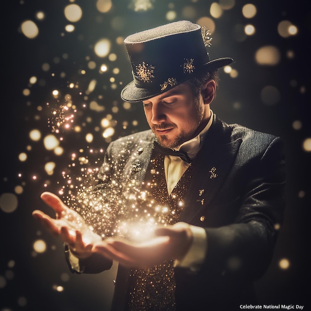 a man in a top hat holds a sparkler in his hand