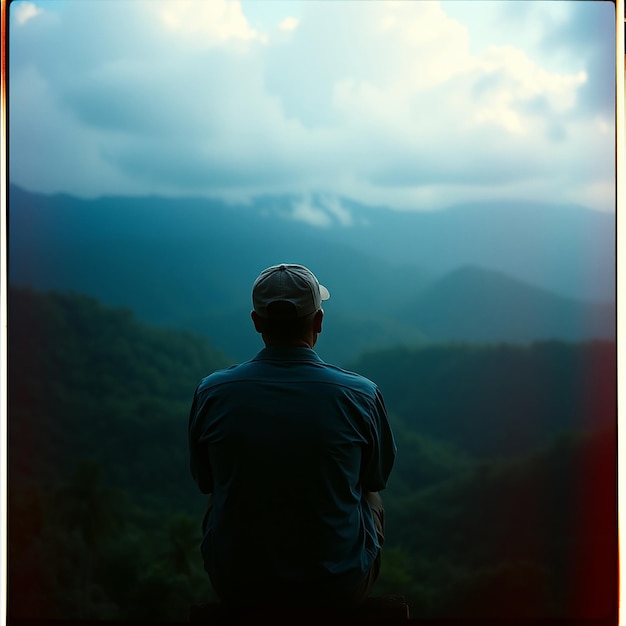 Photo man at the top of the hill looking away