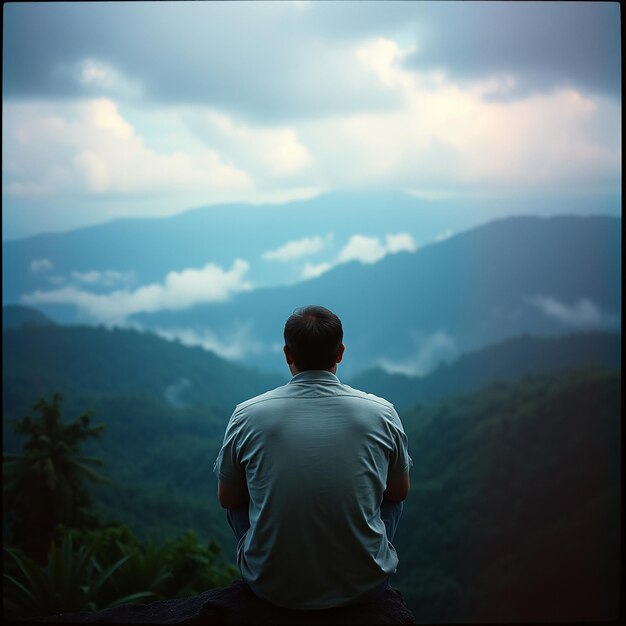 Man at the top of the hill looking away