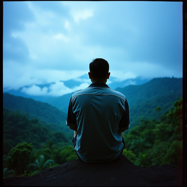 Man at the top of the hill looking away