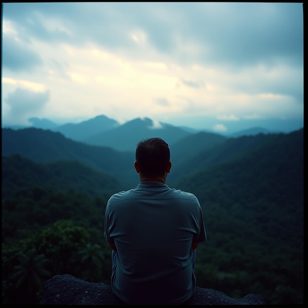 Man at the top of the hill looking away