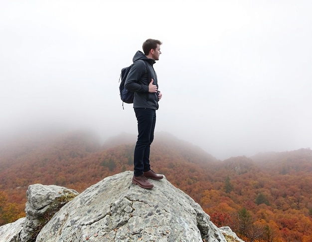 Photo man at the top of the hill looking away