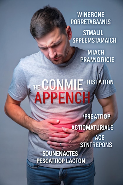 Photo man touching stomach painful suffering from stomachache causes of menstruation period gastric ulcer appendicitis or gastrointestinal system disease healthcare and health insurance concept