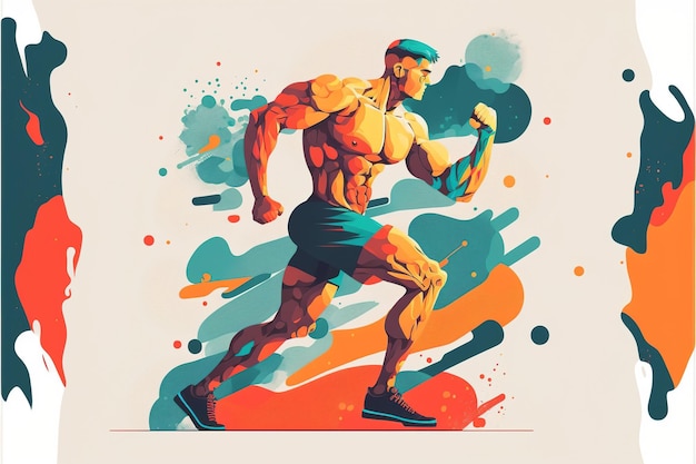 Man training in the gym minimalistic picture abstraction Generative AI