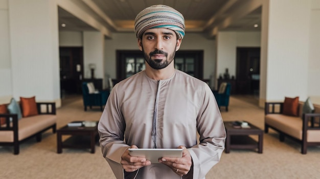 Photo a man in a turban holds a plate with the word  on it