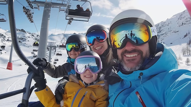 Photo a man and two children are posing for a picture with skis and snowboarders