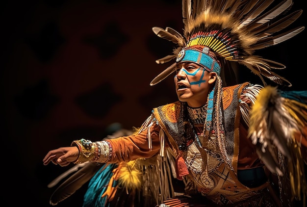 a man in the typical indian costume performs on stage