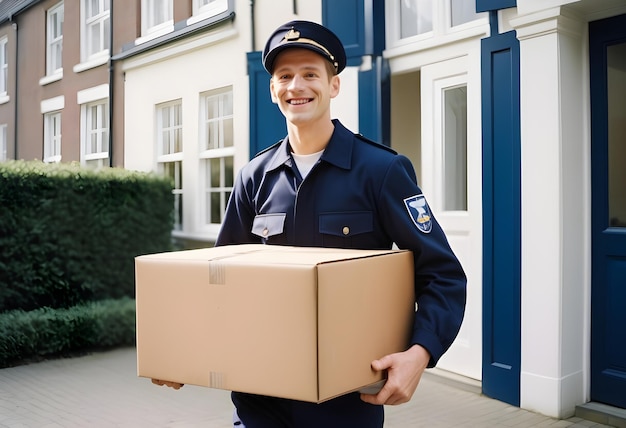 a man in a uniform with a box on his shoulder