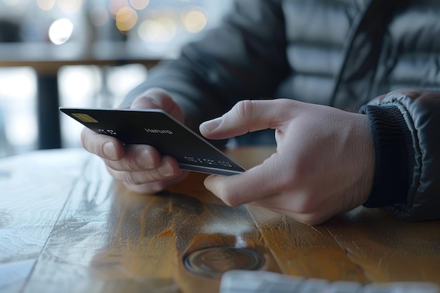 Man Using Black Credit Card for Contactless Payment