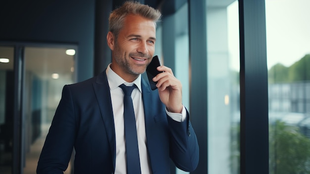 Man using cell phone at company