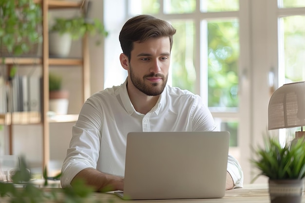 A man using laptop at desk