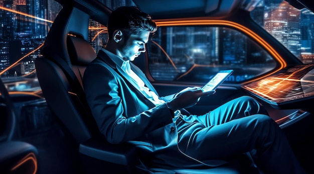 A man using smartphone in car